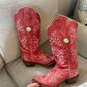 Ferrini Red Embroidered Cowboy Boots